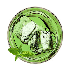 Mint cocktail, green mentha drink or mint isolated on white background