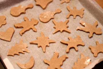 Fototapeta na wymiar Making festive honey and gingerbread cookies. Selective focus.