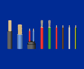 Realistic Detailed 3d Electrical Cable Set. Vector