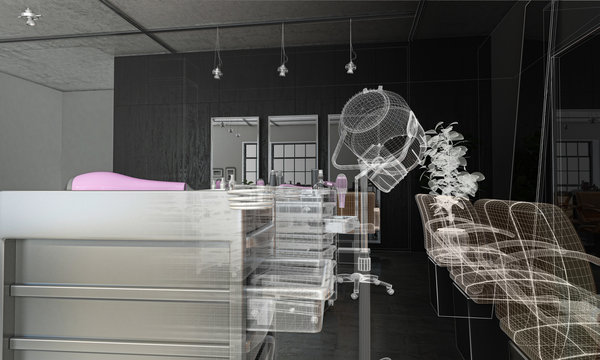 Salone per parrucchieri, Hair Saloon, Illustrazione 3d