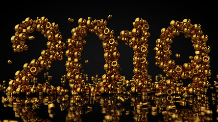 Gold Stones Arranged In Number 2019, 3D Rendering