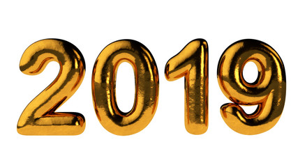 2019 Type, Gold Textured Text, Isolated On White