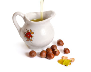 Nuts of Staphylea, or bladdernut with oil. Isolated on white backgroumd