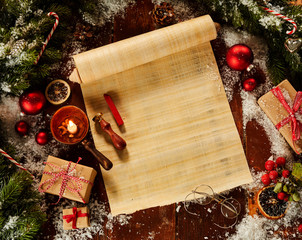 Christmas scroll with decorations and wax seal