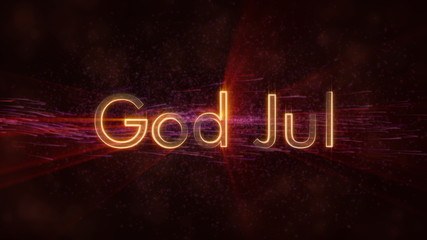"Merry Christmas" text in Norwegian & Swedish "God Jul" loop animation over dark animated background