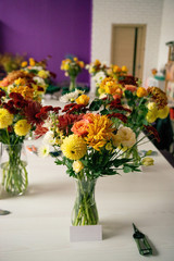 Master class on floristics and the creation of an autumn bouquet for a wedding, bouquets with flowers, a special floral tool