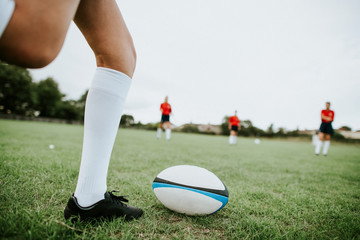 Female rugby players on the field
