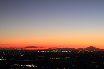 筑波山付近から見た富士山と金星