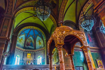 Fototapeta na wymiar Interior of Cathedral of the Mother of God in Batumi, Georgia
