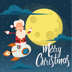 Fototapeta premium Santa Claus is flying on a rocket to the children