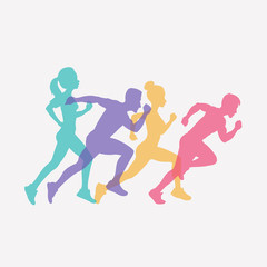 Plakat running people set of silhouettes, sport and activity background
