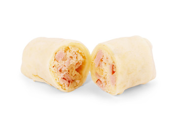 Stuffed pancake on a white background