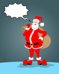 Santa Claus cartoon with comic chat shouting bubble