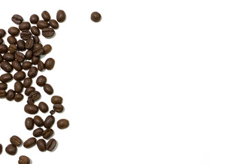 Coffee beans isolated on white background side position.