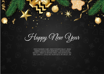 Christmas and New Year background. Xmas card. Vector Illustration.
