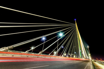 Belgrade, Serbia - 20 June, 2018: Ada bridge at night 