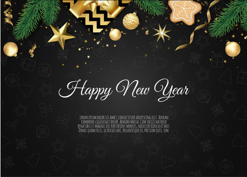 Christmas and New Year background. Xmas card. Vector Illustration.