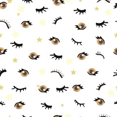 Eyes. Hand drawn closed and opened eye. Seamless eyes pattern