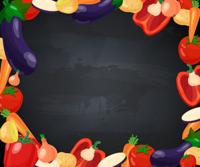 Vegetables frame with chalk blackboard vector illustration
