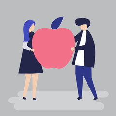 Character of a couple holding an apple illustration