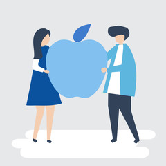 Character of a couple holding an apple illustration