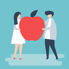 Character of a couple holding an apple illustration
