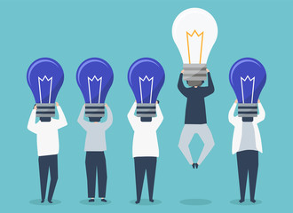 Person with a light bulb head standing out illustration
