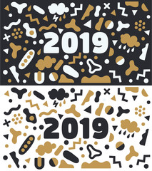 2019 New Year set of vector backgrounds is perfect for web pages, postcards, banners and wallpapers!