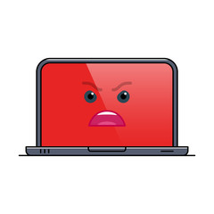 Enraged laptop computer isolated emoticon icon. Furious digital device emoji symbol. Social communication and chatting. Angry monitor showing facial emotion. Animated notebook vector illustration