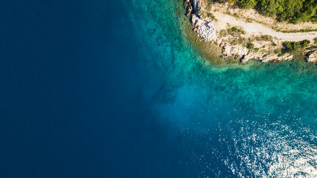 Aerial view of crystal clear water off the coastline in Croatia