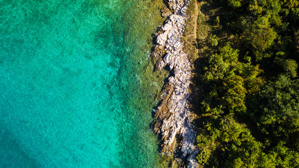 Aerial view of crystal clear water off the coastline in Croatia