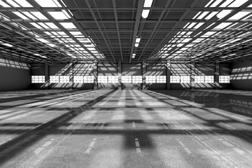 Architecture visualization of an empty warehouse, D Rendering