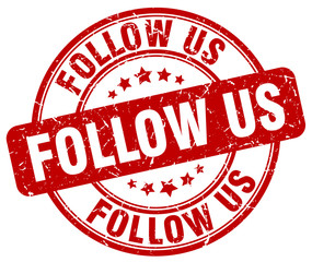 follow us red grunge round vintage rubber stamp