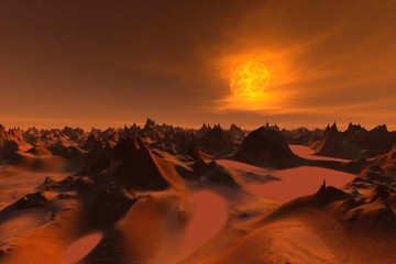 D rendered illustration of the surface of planet mars