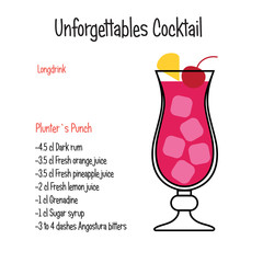 Planters punch alcoholic cocktail vector illustration recipe isolated