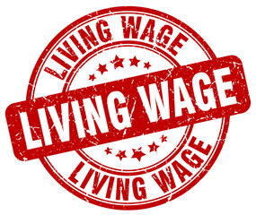 living wage red grunge round vintage rubber stamp