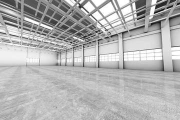 Architecture visualization of an empty warehouse, D Rendering