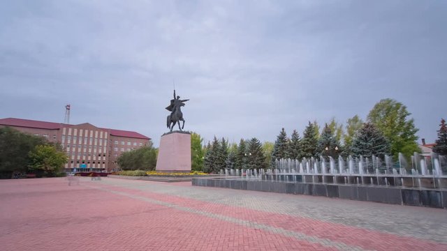 Monument to Chapaev in Uralsk timelapse hyperlapse.