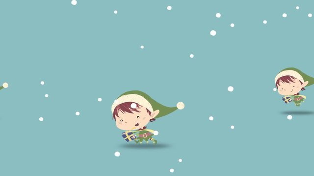 Santa Claus corriendo con elfos
