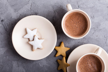 Fototapeta na wymiar Christmas cookies and hot chocolate