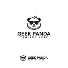 Geek Panda logo template, Cool Panda uses glasses logo template