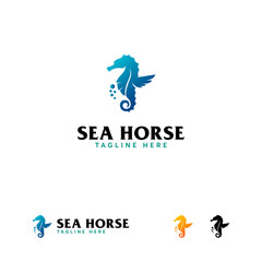 Elegant Sea Horse logo designs vector, Aquatic Animal logo