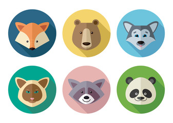 Animal Portrait Set with Flat Design. Animal icons. Vector Illustration