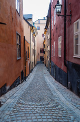 Fototapeta na wymiar A narrow street in Old Town, Stockholm.