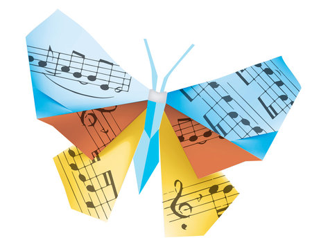 Origami butterfly with musical notes. 
Illustration of colorful paper origami butterfly with musical notes. Concept for music school.Vector available. 