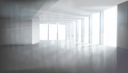 Empty room with large window. Rays of light falling into the interior. Vector illustration.