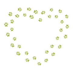 Heart frame with dog tracks isolated on white background. Vector illustration .