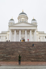 Helsinki, Finland, october 2018. The great white luteran cathedral seen from the Senate square. It...