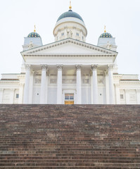 Helsinki, Finland, october 2018. The great white luteran cathedral seen from the Senate square. It is one of the main landmarks of the city with its characteristic stairway