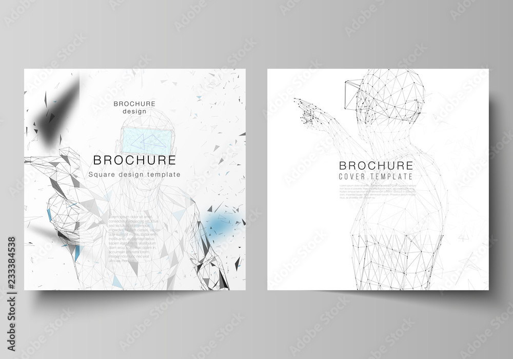 Wall mural minimal vector illustration of editable layout of two square format covers design templates for broc